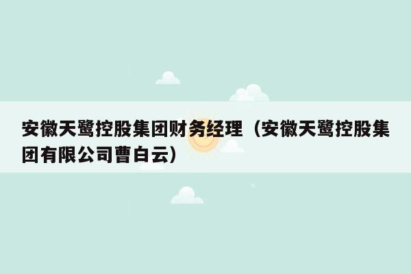 安徽天鹭控股集团财务经理（安徽天鹭控股集团有限公司曹白云）