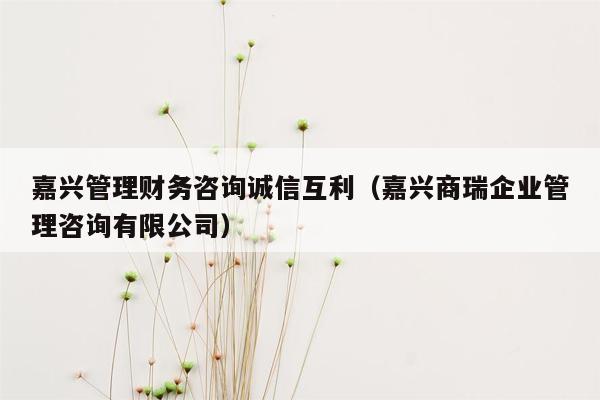 嘉兴管理财务咨询诚信互利（嘉兴商瑞企业管理咨询有限公司）