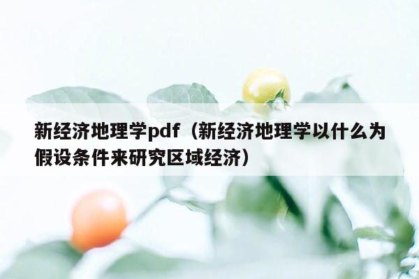 新经济地理学pdf（新经济地理学以什么为假设条件来研究区域经济）