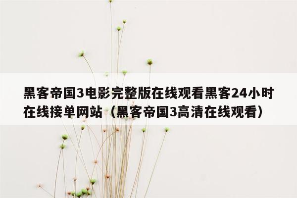 黑客帝国3电影完整版在线观看黑客24小时在线接单网站（黑客帝国3高清在线观看）