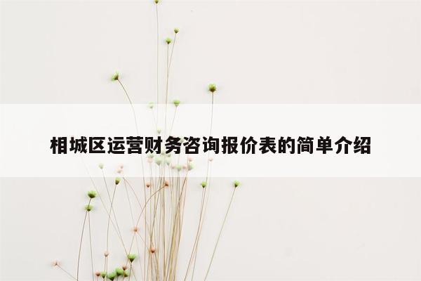 相城区运营财务咨询报价表的简单介绍