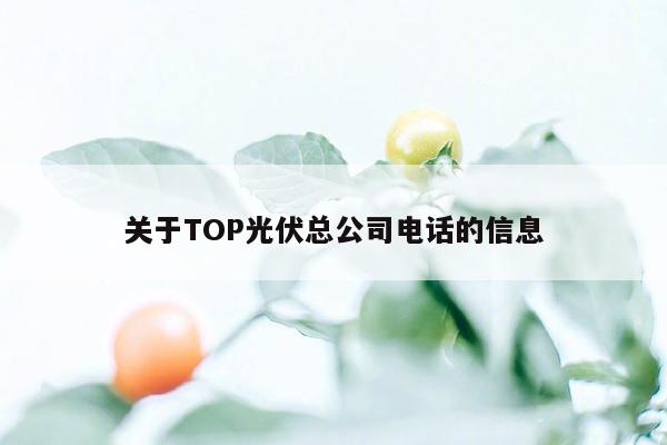 关于TOP光伏总公司电话的信息