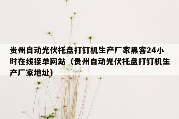 贵州自动光伏托盘打钉机生产厂家黑客24小时在线接单网站（贵州自动光伏托盘打钉机生产厂家地址）