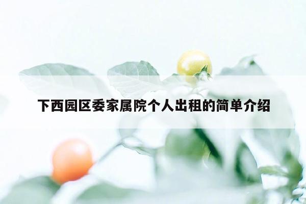 下西园区委家属院个人出租的简单介绍