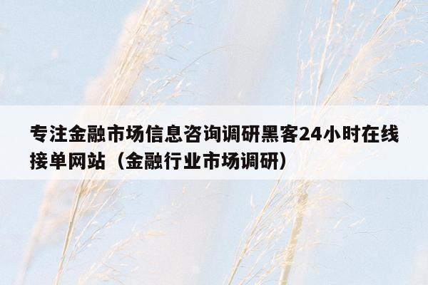 专注金融市场信息咨询调研黑客24小时在线接单网站（金融行业市场调研）