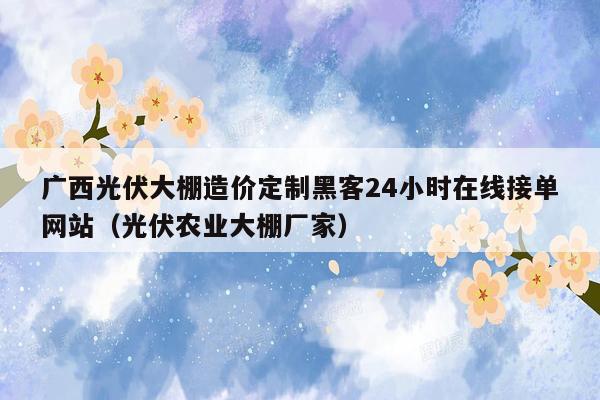 广西光伏大棚造价定制黑客24小时在线接单网站（光伏农业大棚厂家）