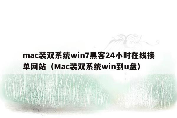 mac装双系统win7黑客24小时在线接单网站（Mac装双系统win到u盘）