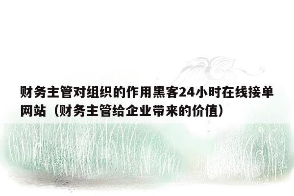 财务主管对组织的作用黑客24小时在线接单网站（财务主管给企业带来的价值）