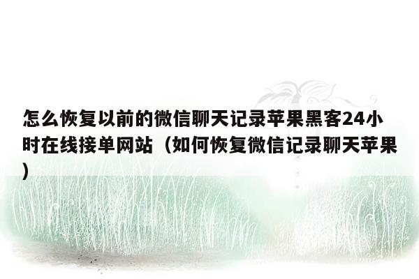 怎么恢复以前的微信聊天记录苹果黑客24小时在线接单网站（如何恢复微信记录聊天苹果）